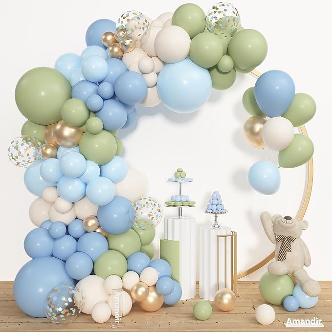 Amandir 153pcs Sage Green and Blue Balloon Garland Arch Kit Different Sizes | - Image 2