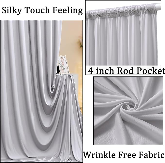 10ftx8ft Wrinkle Free Silver Backdrop Curtain - Image 2