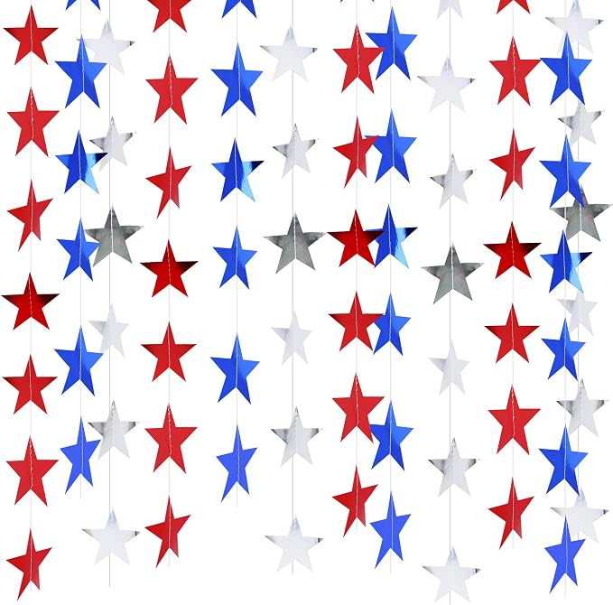 BEISHIDA Glitter Star Garland Banner Decor Red Blue Silver Hanging Decorations by Beishida