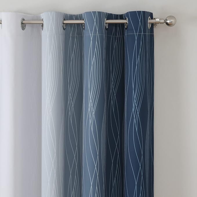 Navy Blue and Greyish White Blackout Curtains 108 Inches Long, Thermal - Image 4