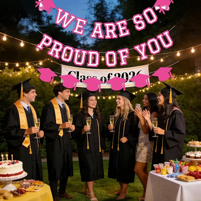 We Are So Proud Of You Banner Graduation Party Decorations Congrats Grad Cap - Image 4