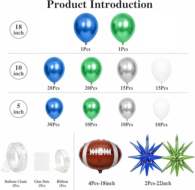 Navy Green Football Balloon Arch Garland Kit, American Rugby Decor - Image 2