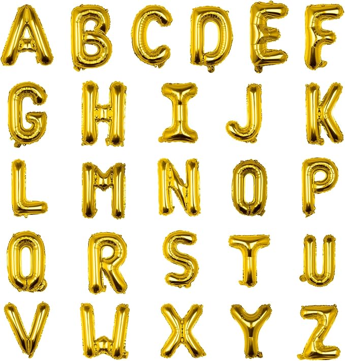 52PC Letter Balloons Foil Mylar Gold Balloons A-Z 16Inch Hanging Alphabet by Unknown