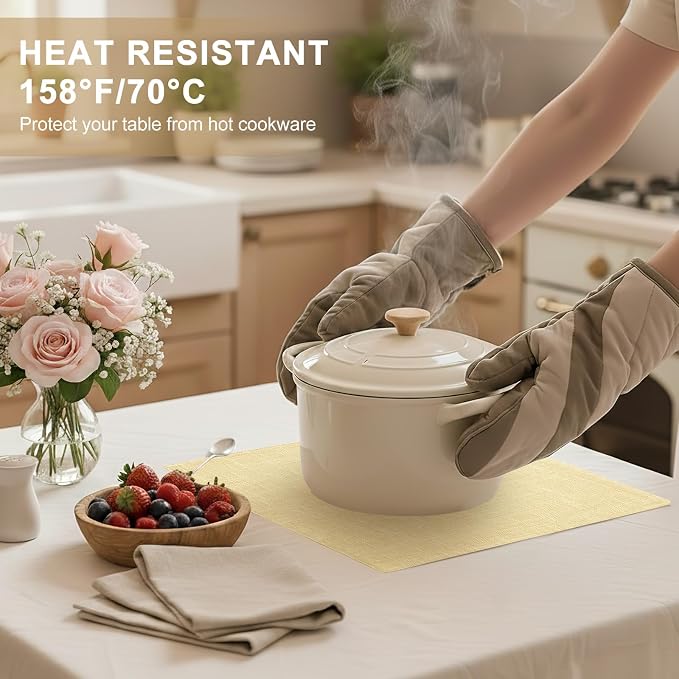 Faux Cotton Linen Placemats Set of 8, Cloth Washable Farmhouse Dining Table Mats - Image 3