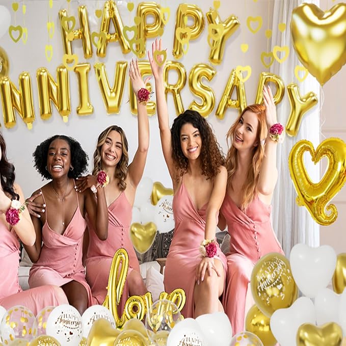 Gold and White Anniversary Party Decorations, Happy Anniversary Banner - Image 6