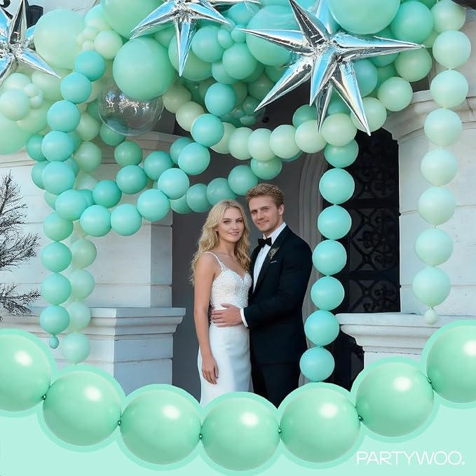 PartyWoo Light Green Linking Balloons 100pcs 6 Inch Mint Link Balloons | - Image 3