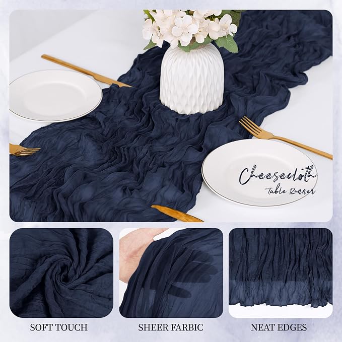 6 Pack Navy Blue Cheesecloth Table Runner 17x108 Inch Semi Sheer Boho Gauze - Image 3