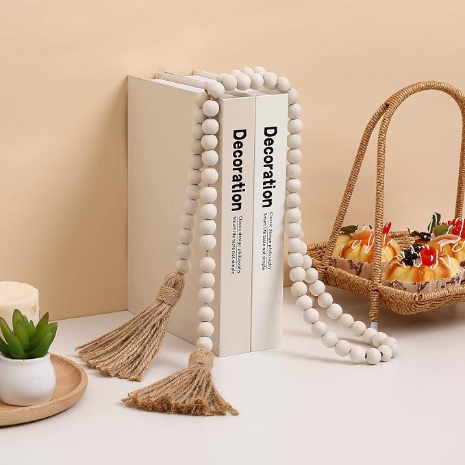 IMIKEYA Wooden Beads Garland: 2PCS Farmhouse Wood Bead Garland - Image 2