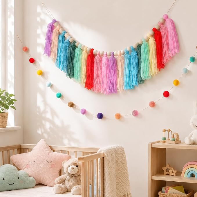 2pcs Boho Tassel Garland Back to School Colorful Pom Pom Tassel | soft pom pom - Image 3