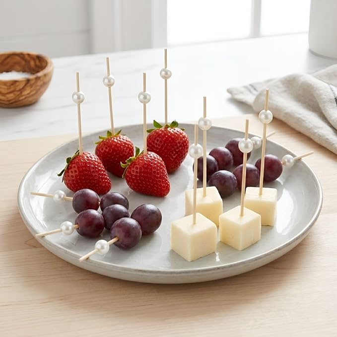 100Pcs 4.7" White Pearl Cocktail Picks, Bamboo Toothpicks Appetizer Skewers | - Image 4