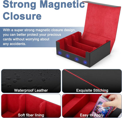 Card Deck Case for Trading Cards 1800+, MTG Card Storage Box, Leather Magnetic Closure Storage Box for Magic Commander, MTG, YuGiOh, PKM and Sports Cards