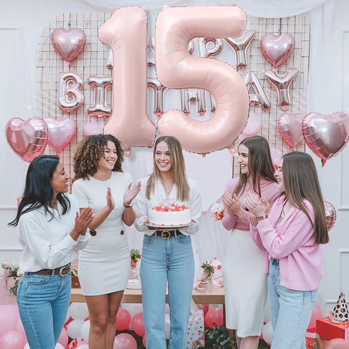 Foil 15 Balloon, Dusty Light Blush Pink Big Number 15 Balloons - Image 4