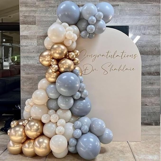 Dusty Blue Beige Balloons, 12 Inch Fog Blue Sand White Balloons - Image 4