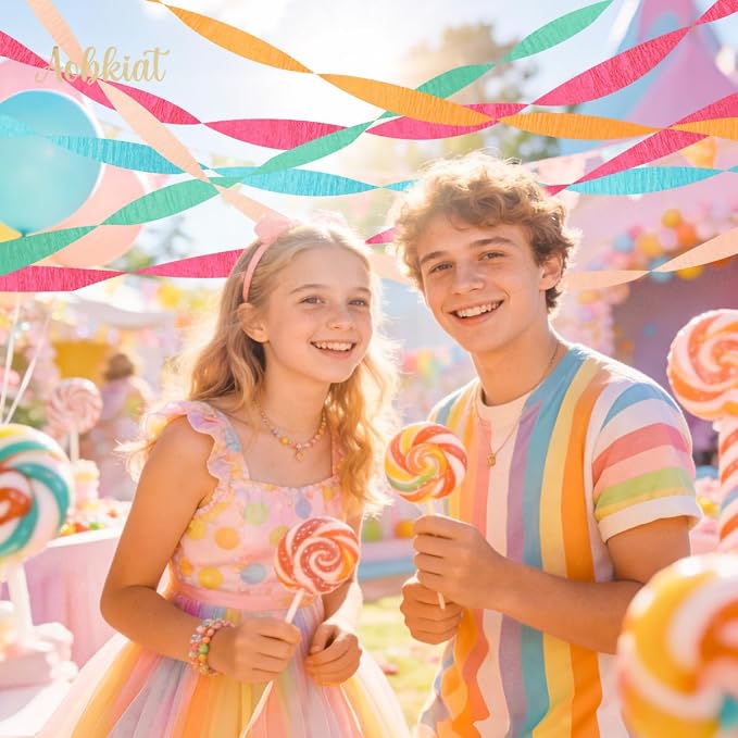AOBKIAT 5 Rolls Rainbow Streamers Crepe Paper, Candyland Party Decorations | - Image 3
