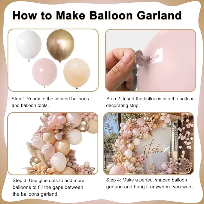 Dusty Pink Gold White Nude Balloons Arch Kit, Party Decor. | Light - Image 3
