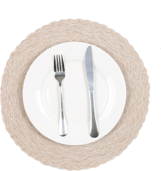 SHACOS Round Braided Placemats 15 inch Set of 6 Thick Boho Kitchen Table - Image 6