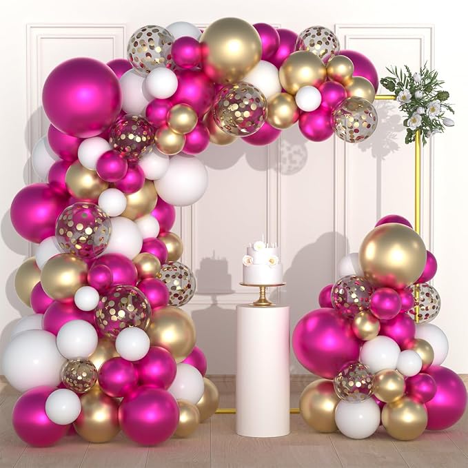 Magenta Hot Pink Gold Balloons Garland Arch by PASOCON