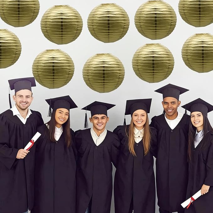 Gold Round Paper Lanterns Chinese Japanese Hanging Ceiling Lanterns 10IN | - Image 4