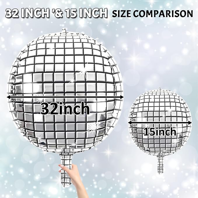 Disco Ball Balloons 32 Inch 5 Pcs 4D Ball Balloons Metallic Silver Disco Mylar - Image 6