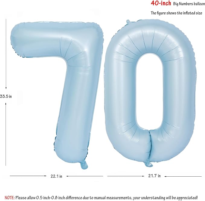 40 In Matte Blue Number Balloons Helium Foil Mylar Balloon Party Digital 70 | - Image 2