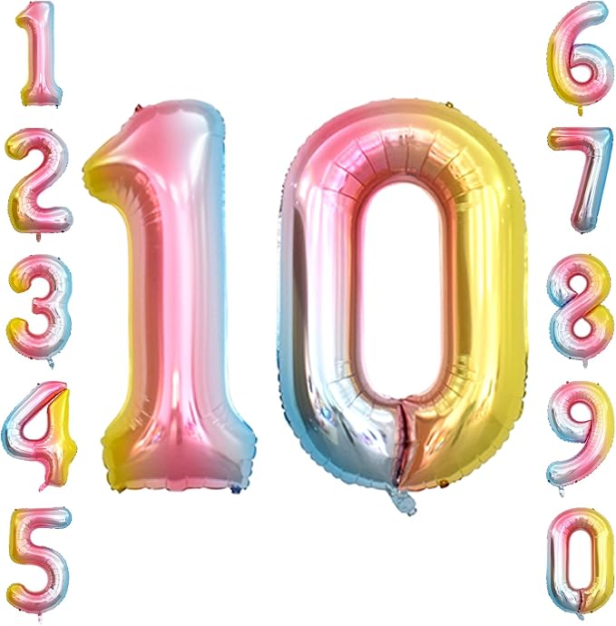Rainbow Ombre Number 10 Balloon 40 Inch Pastel Foil Decor by Unknown