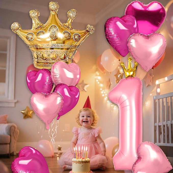 Princess 3rd Birthday Party Decorations, 40 inch Large Pink Crown 3 Balloon - Image 5