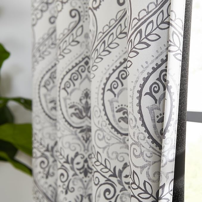 jinchan Grey Blackout Curtains 90 Inch Damask Vintage Grommet 2 Panels | Room - Image 8