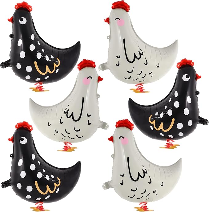 6 PCS Walking Chicken Balloons, Aluminum Foil Chicken Party Decorations White by KINYFY