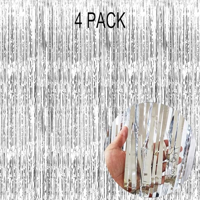 4 Pack Silver Foil Fringe Curtain by EUFARS