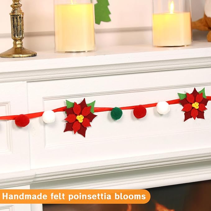 Christmas Burlap Banner and Felt Poinsettia Garland, Pre-strung Christmas - Image 6
