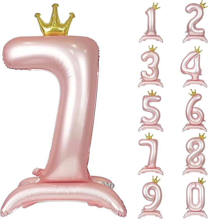 Pink Crown Number 7 Balloon Standing Pink Princess digital 7 Foil Balloon | by YOIOZAIZAI
