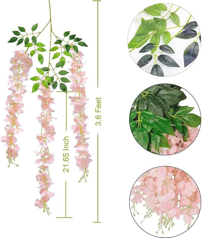 Wisteria Hanging Flowers 12 Pack Artificial Flowers Fake Wisteria Vine Rattan - Image 3