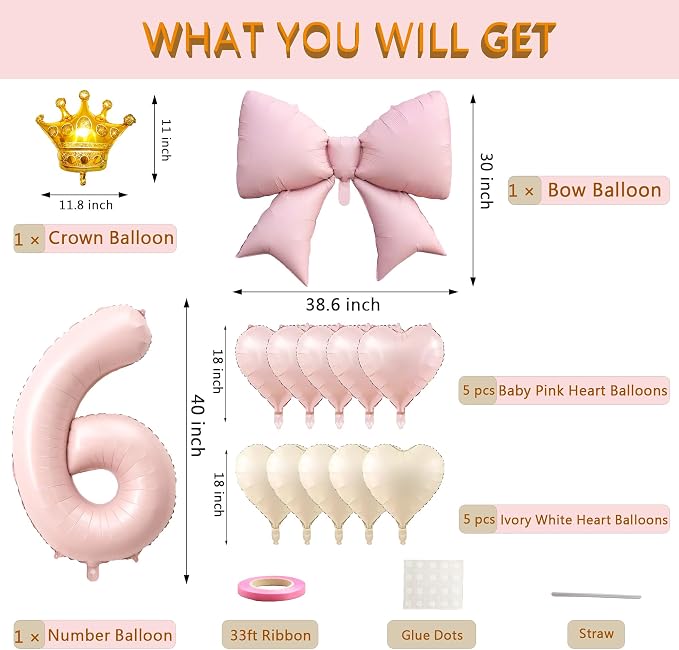 LilyZheng Pastel Pink Number 6 Foil Balloon Set - Image 2