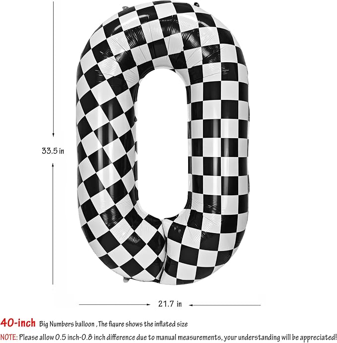 40In Black White Checkered Number 0 Balloon Race Car Digital Foil 0 Balloon | - Image 2