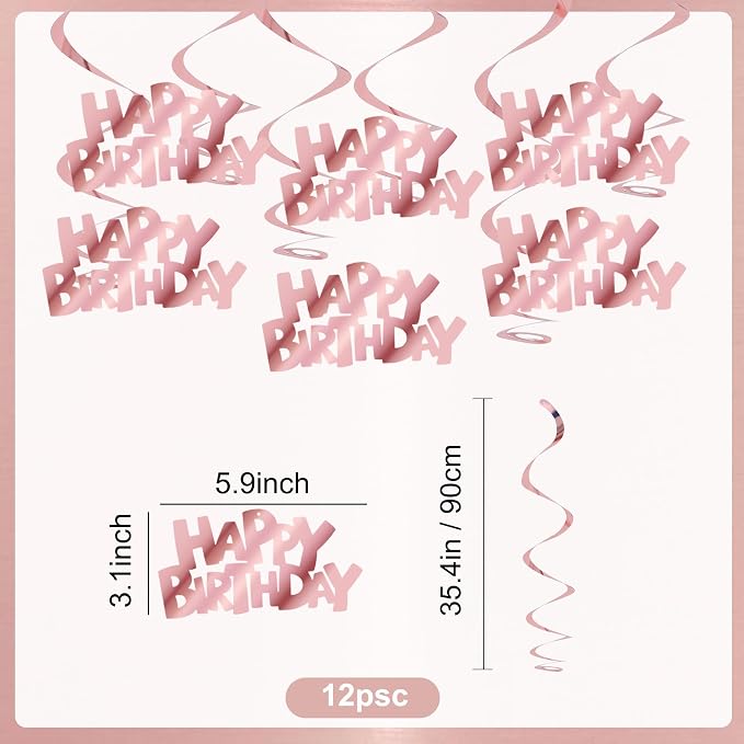 BEISHIDA 12 Pcs Happy Birthday Hanging Swirl Decorations, Birthday Party - Image 2