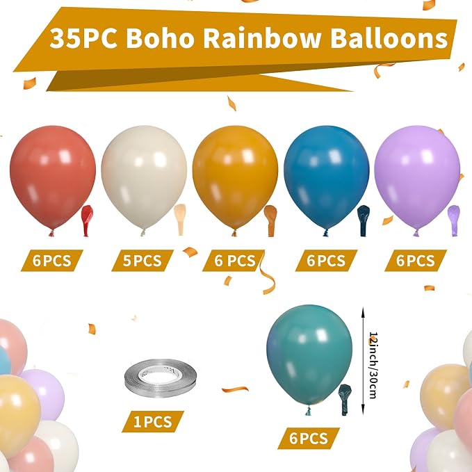 Boho Rainbow Balloons, Rainbow Colorful Balloon, Retro Ivory White Yellow - Image 2