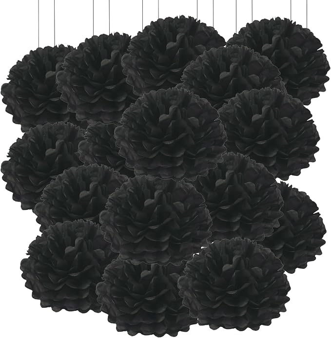 Qimoo 20pcs Black Paper Pom Poms Decorations, DIY Decorative Tissue Paper by QIMOO