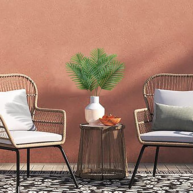 DILATATA 12 pcs Artificial Palm Leaves, 3 Sizes: Large 34''(L), Medium 30''(L), Small 25''(L), Bendable Stems, Glossy Finish, for Home Decor, Event Styling