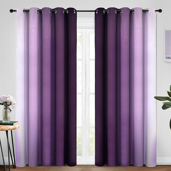 Yakamok Ombre Curtains Purple and Greyish White - Image 2