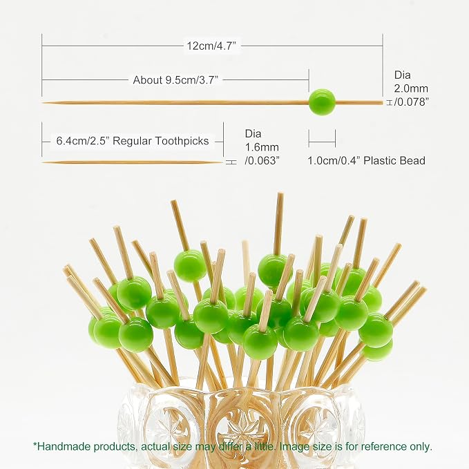 Minisland Grass Green Pearl Bamboo Cocktail Picks, Decorative Toothpicks | 4.7 - Image 2