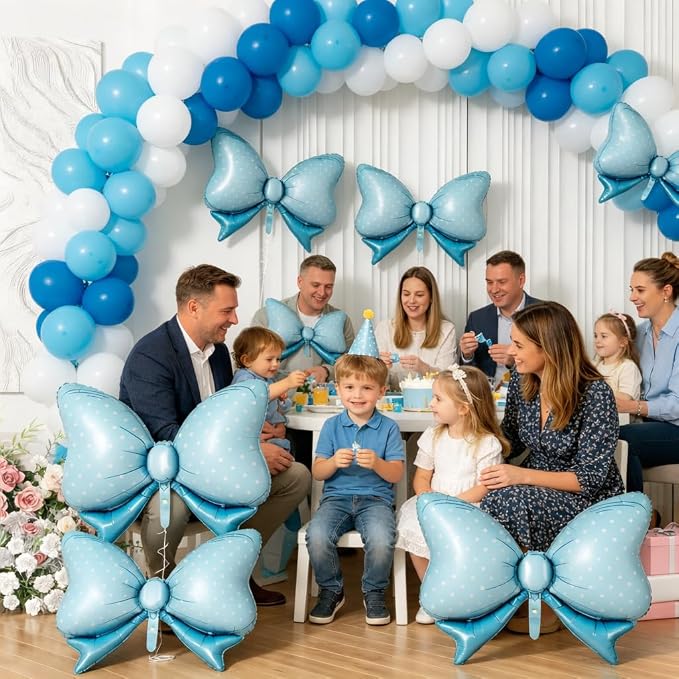 Blue Bow Balloons Different Sizes, Large 35/31/16inch Blue Polka Dot Bow Foil - Image 4
