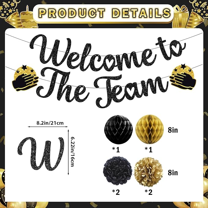 Welcome To The Team Banner Black Glitter, Welcome Banner Circle Dots Garland - Image 2