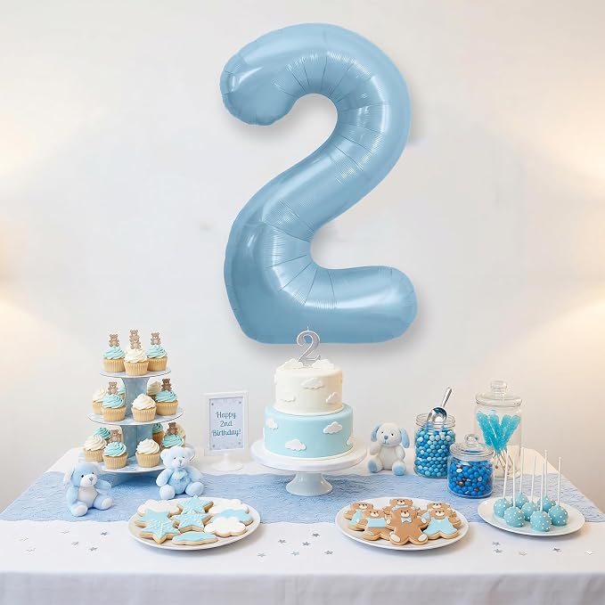TONIFUL 40 Inch Pastel Blue Number 2 Foil Balloon Large Mylar Foil Digit 2 - Image 3