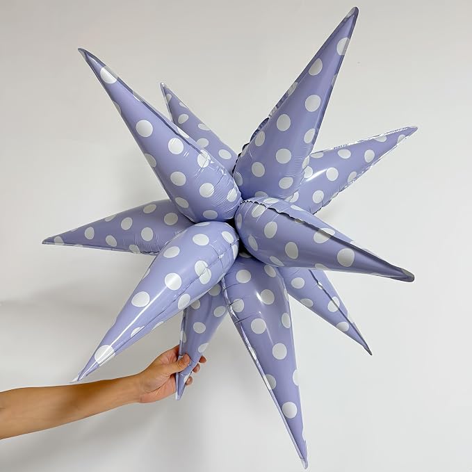 2Pcs Purple Macaron Polka Dot Explosion Pointed Star Foil Balloons/Candy Color - Image 2
