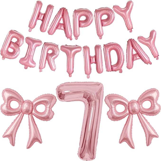 Bow Number 7 Birthday Balloons, Coquette Party Decorations Supplies by BSRESIN
