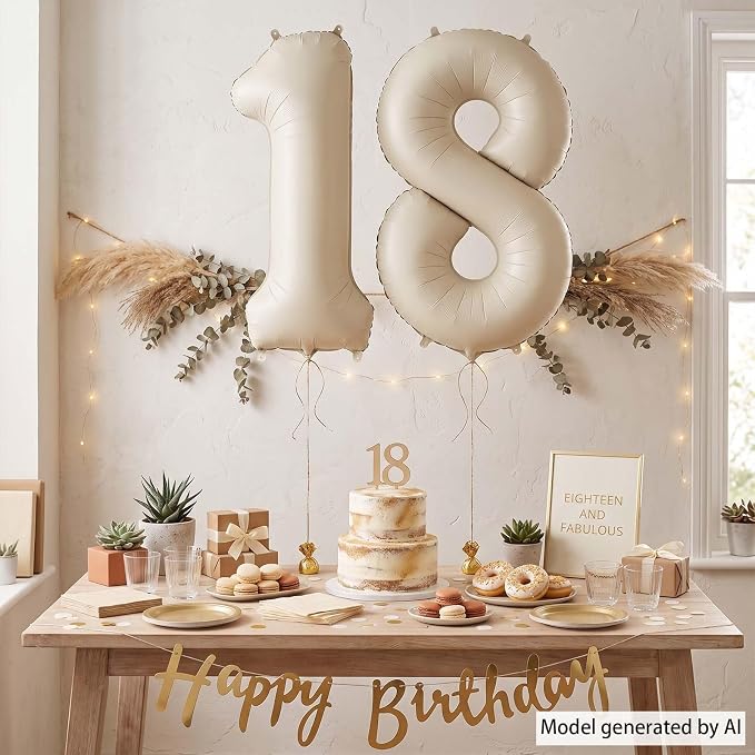 Cream Number 18 Balloon 40 Inch, Foil Numeral - Image 3