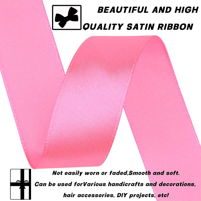 7/8 Inch 60 Yards Pink Satin Craft Ribbon-Single Face Polyester Ribbon - Image 3