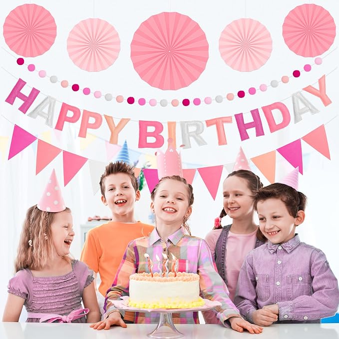 3D Happy Birthday Banner, Pre-Strung Felt Party Decorations | Ready-to-Hang 3D - Image 6