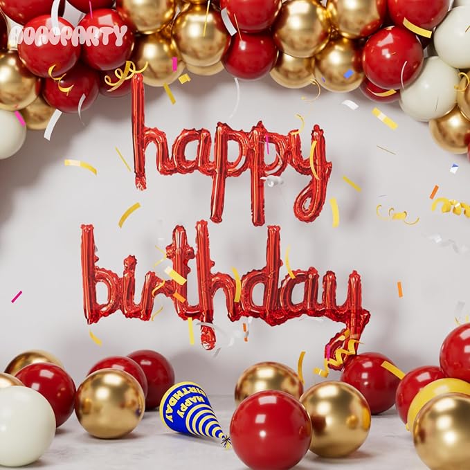 Red Happy Birthday Balloons Banner 16 Inch Mylar Foil | Happy Birthday Letters - Image 4