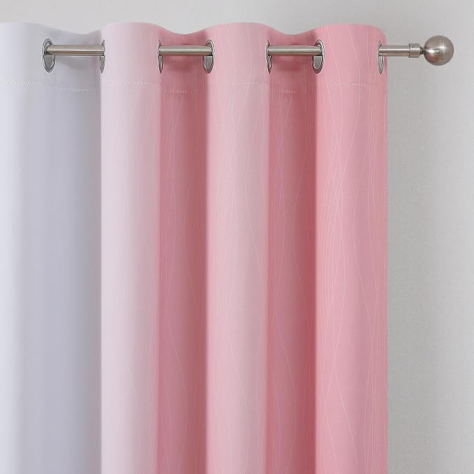 Pink and Greyish White Ombre Blackout Curtains 36 Inch Long - Image 4